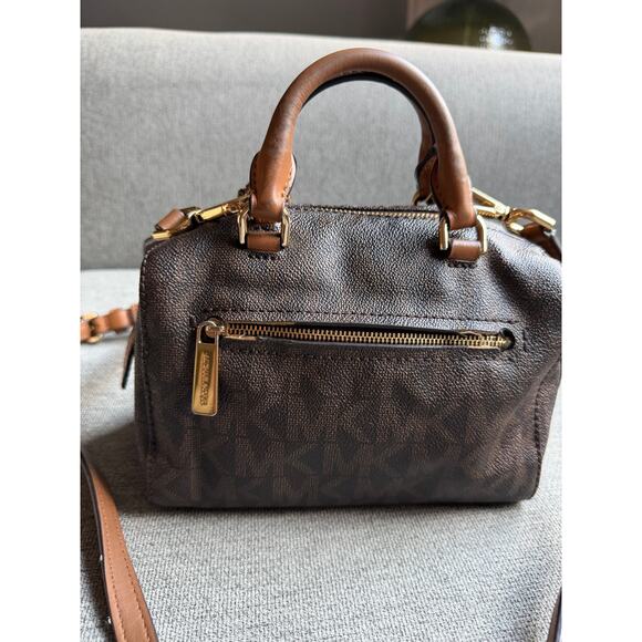 Michael Kors Kirby Mini Satchel Brown Brown Crossbody Bag Monogram - Picture 5 of 12